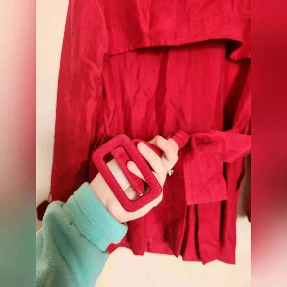 Classic Timeless LAFAYETTE 148 Red Silk Linen Blend Trench Coat/Jacket Size 10 - Picture 8 of 9